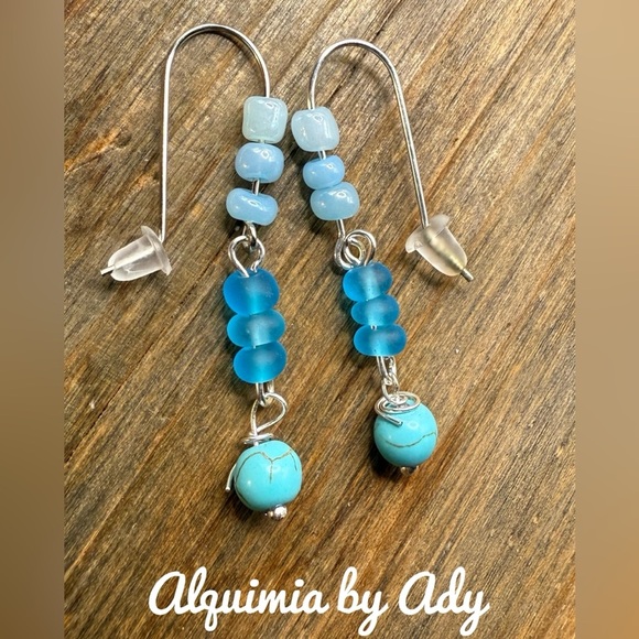 Turquoise western very long statement dangle earrings - Picture 1 of 6